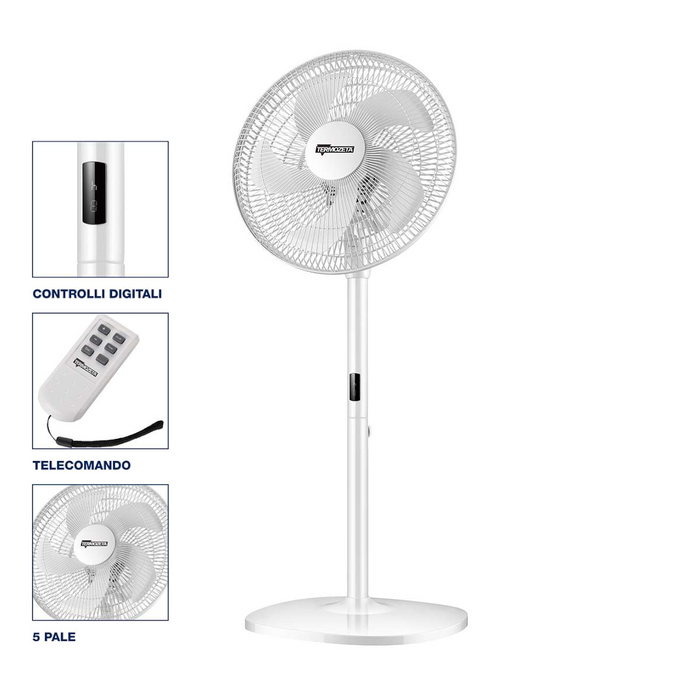 Termozeta Ventilatore a piantana 2 in 1 TZAZH01 montaggio senza viti timer 8h 5 pale 3 velocità oscillazione controlli al LED telecomando