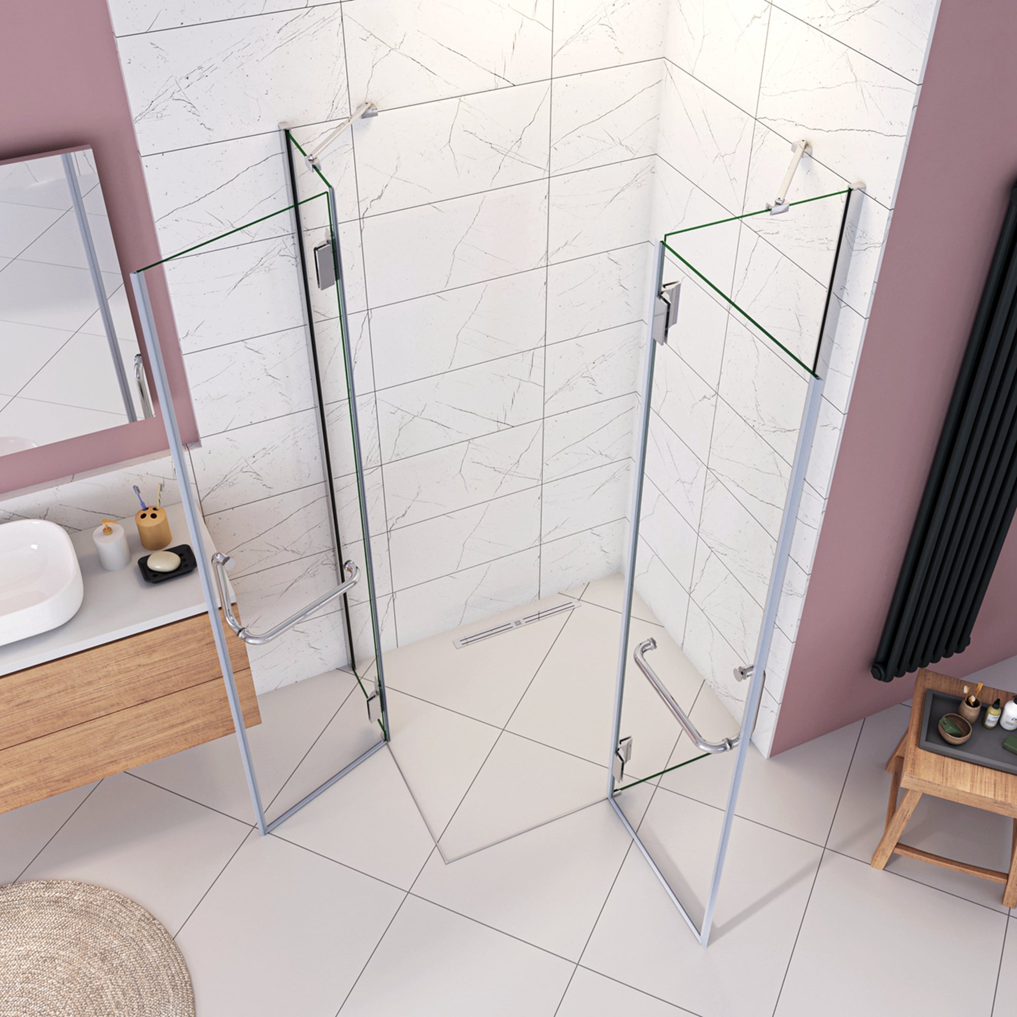 100x80x190 cm Box Doccia Angolare Porte Battenti in Vetro 8 mm Temperato Trasparente Anticalcare Ante con Barre Stabilizzatrici