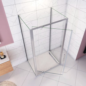 185cm Box Doccia a Tre Lati Porta Girevole Battente 80cm con Doppia Parete Fissa 76x76cm Vetro Temperato Trasparente 5 mm Profilo Cromo Lucido