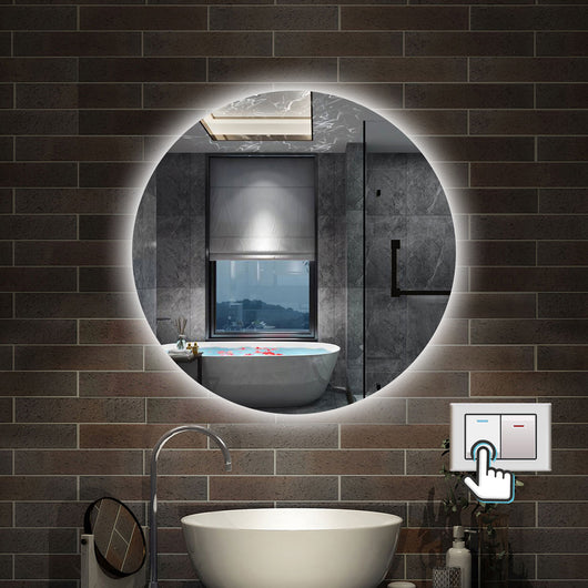 Specchio bagno Rotondo 90 cm con led. Dimmerabile + Touch Control + Bordo non sabbiato + IP44