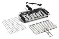 Melchioni Family | Griglia Elettrica Singola e Doppia Apribile, SPIEDINA, 1600W, Nero/Acciaio, Griglia in Acciaio Inox per Alimenti, con Dispositivo di Sicurezza, Dimensioni 24x36cm