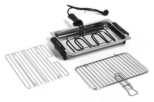 Melchioni Family | Griglia Elettrica Singola e Doppia Apribile, SPIEDINA, 1600W, Nero/Acciaio, Griglia in Acciaio Inox per Alimenti, con Dispositivo di Sicurezza, Dimensioni 24x36cm