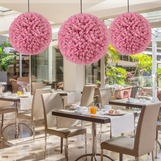 2 Palle di pianta finta rotonde, 44cm palline in PE decorative di eucalipto da appendere con 7 strati di foglie Rosa-Piante artificiali