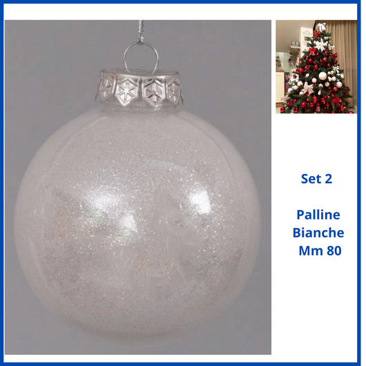 Set 2 Palline di natale palle bianche  addobbi natalizi decorazioni natalizie vintage sfere albero arredare creare creazioni