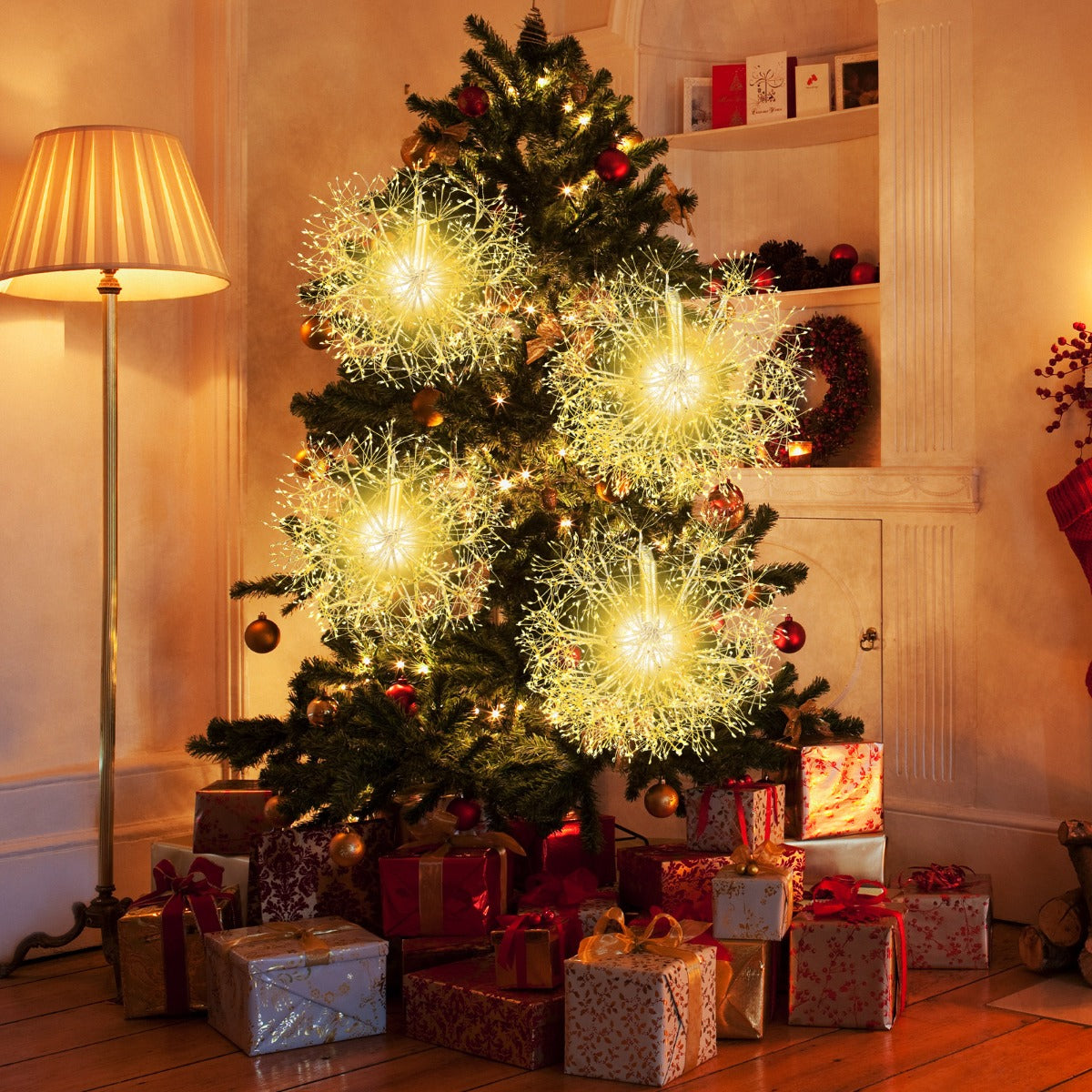 2 Pezzi di luce a dente di leone appesa da 54 e 44cm, Ornamenti illuminati di natale con 1488 LED bianchi caldi-Alberi di Natale