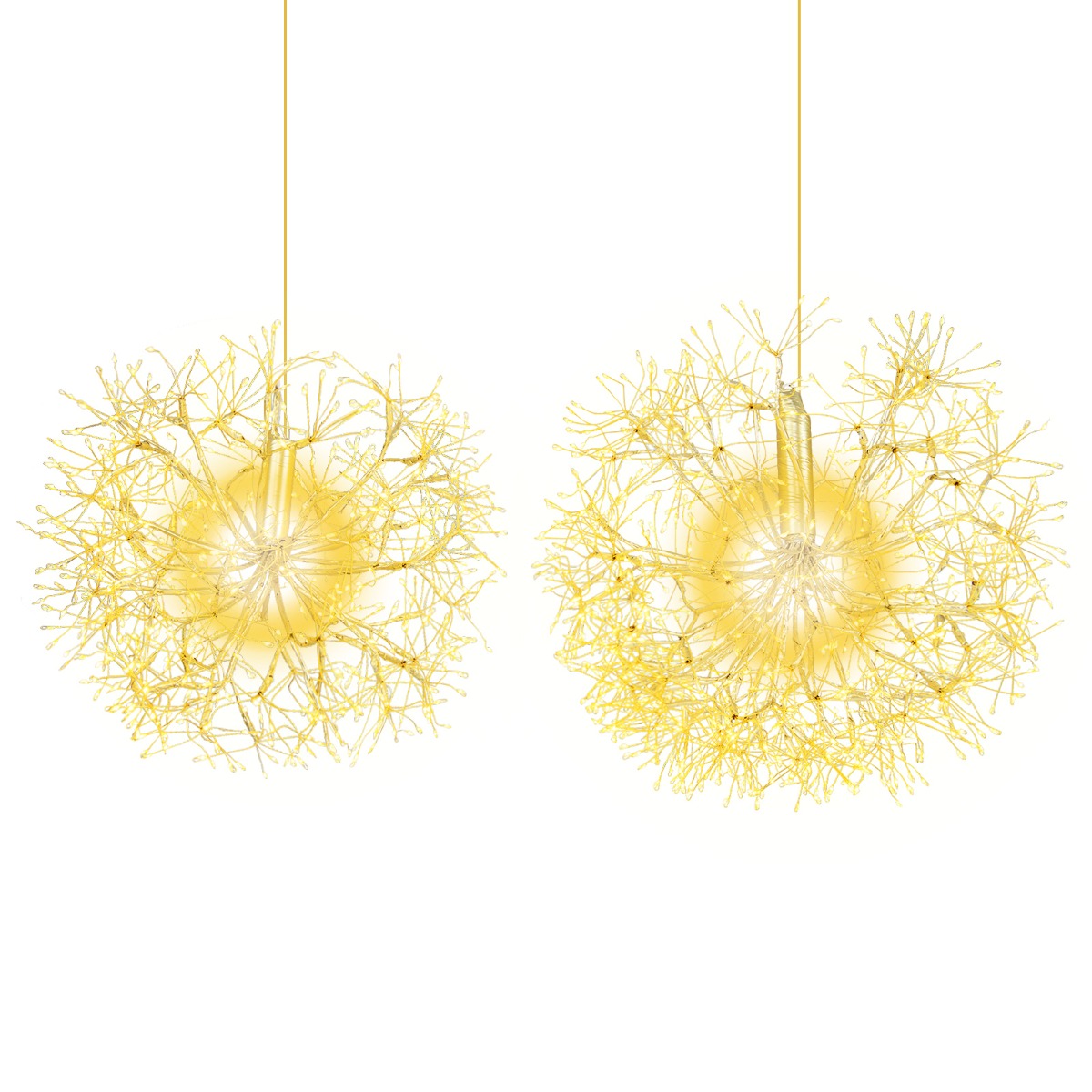 2 Pezzi di luce a dente di leone appesa da 54 e 44cm, Ornamenti illuminati di natale con 1488 LED bianchi caldi-Alberi di Natale