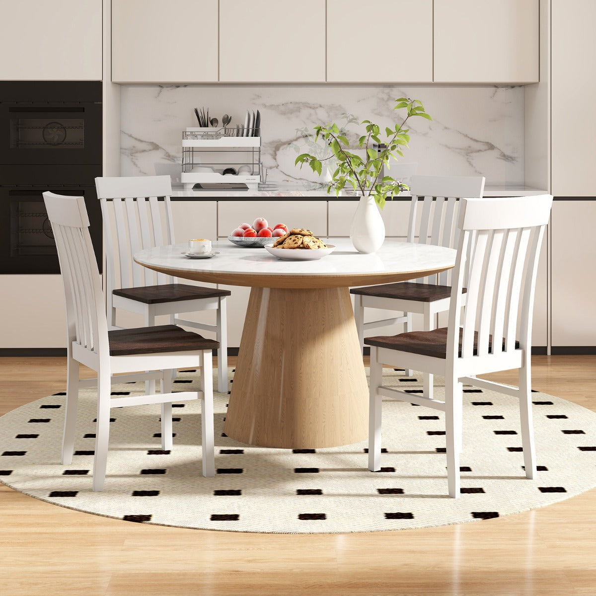 Sedie da pranzo senza braccioli con schienali alti a doghe, Sedie da sala da pranzo per soggiorno Noce-Sedie da pranzo