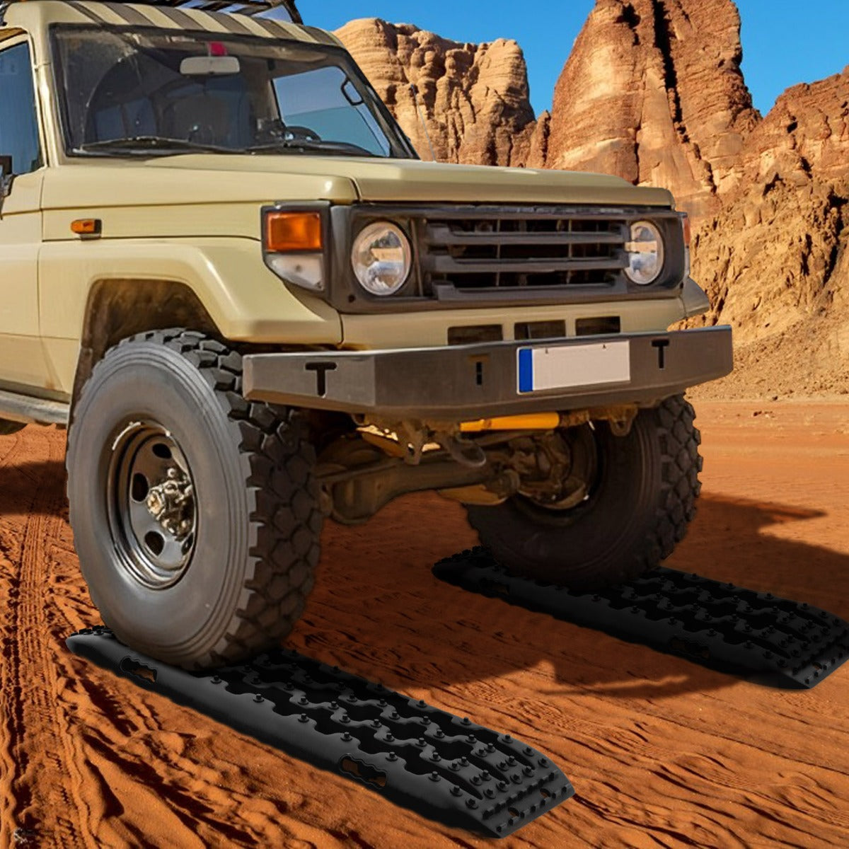 2 Tavole di recupero per fuoristrada, Piastre di trazione per liberare veicoli da neve sabbia 107x31x7cm Nero-Accessori per veicoli
