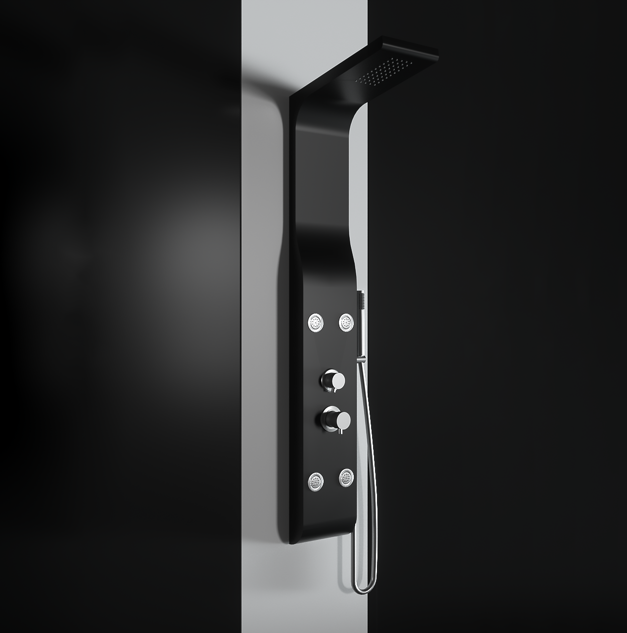 Pannello doccia idromassaggio in ABS verniciato a polvere finitura nero opaco