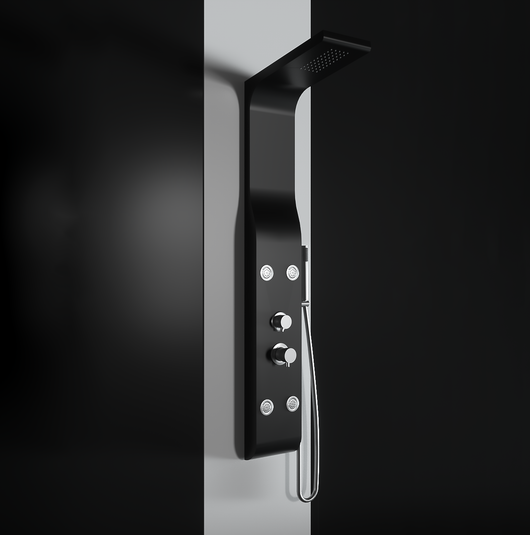 Pannello doccia idromassaggio in ABS verniciato a polvere finitura nero opaco