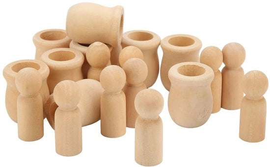 Set di 10 Pupazzetti in Legno - 3 x 7 cm - Decorazioni DIY con Schima Superba