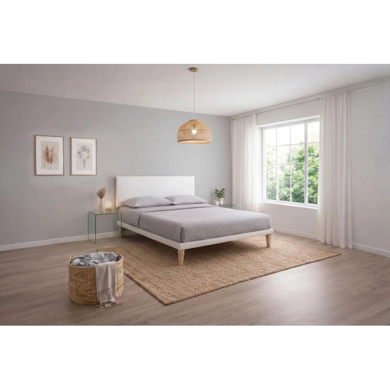 Letto imbottito Matrimoniale 180x200 cm Flat - Bianco,Similpelle,Con rete