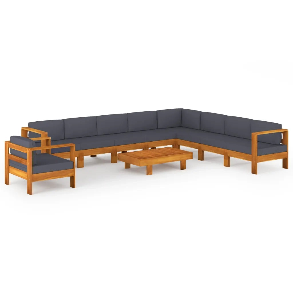 Set Divani Giardino 10Posti Cuscini Grigi Scuro Massello Acacia 3057963