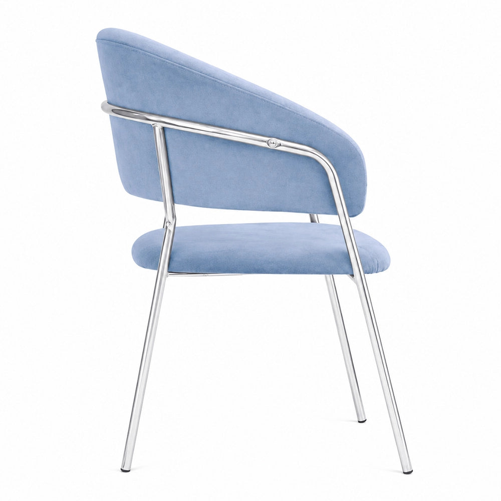 Sedie da pranzo set da 4 Aurelia in velluto celeste con gambe in ferro cromato
