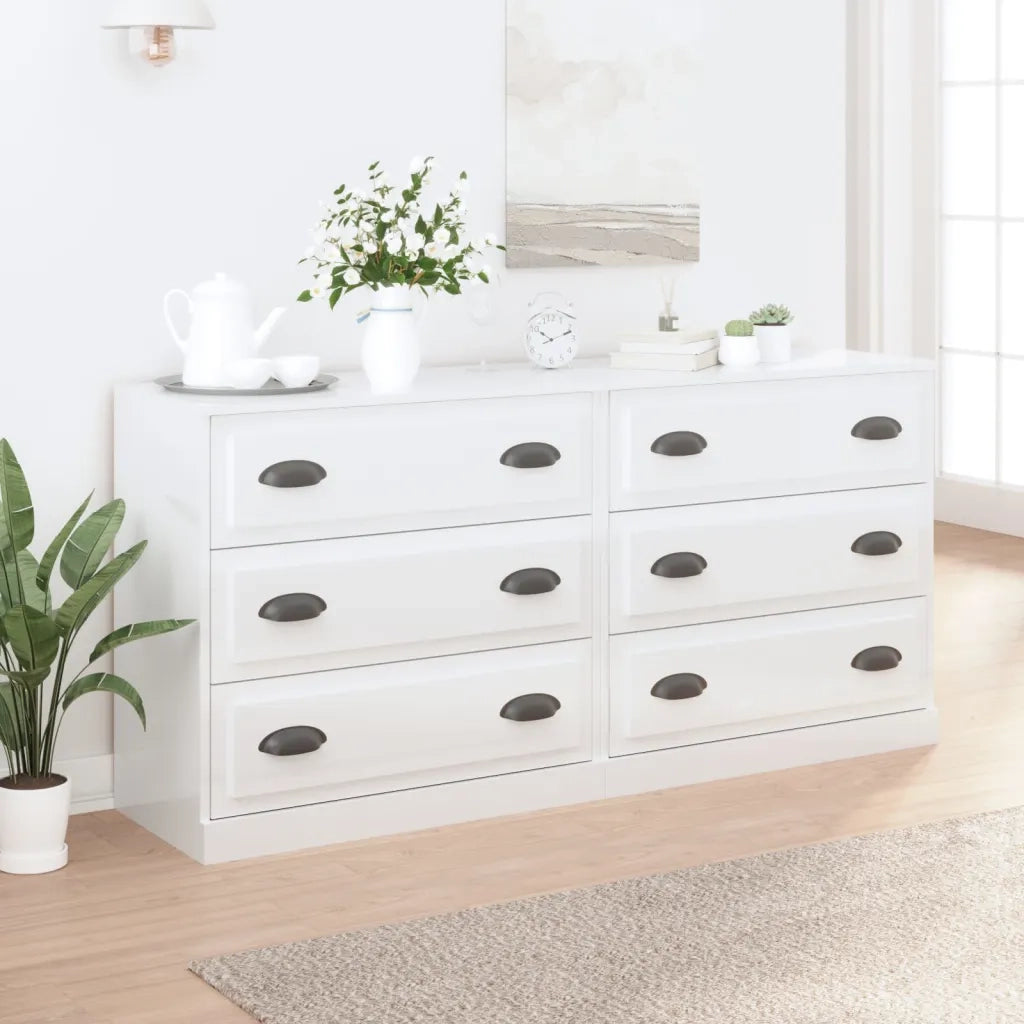 Credenze 2 pz | Madia | Buffet da pranzo | Armadio da pranzo Bianco Lucido in Legno Multistrato