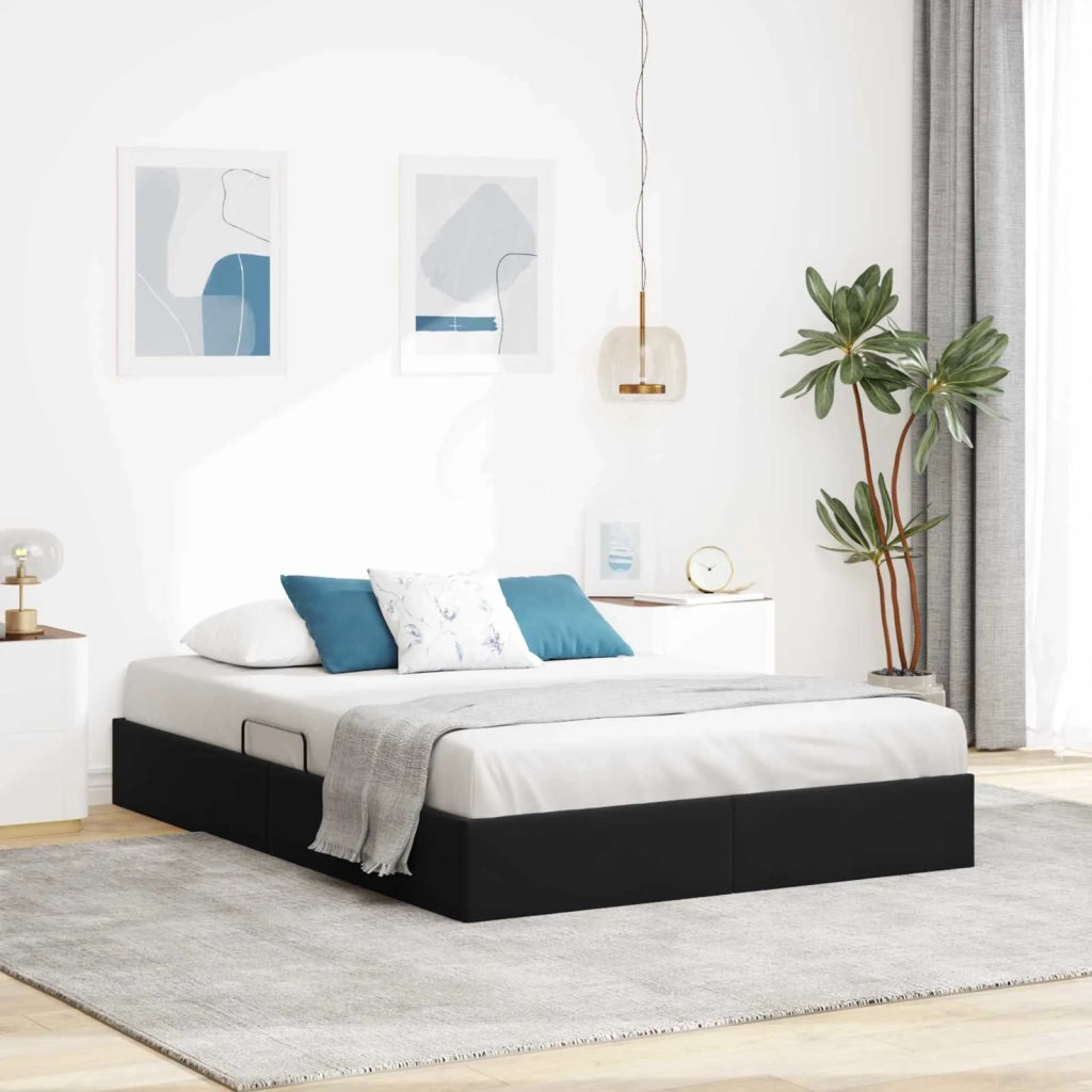 Letto ottomano con archiviazione Nero 140 x 200 cm Velluto