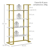 Mobile Libreria a 4 Livelli Rialzato e Multiuso, in MDF e Acciaio, 92x35x152cm