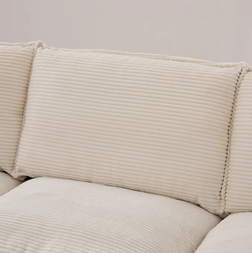 Divano modulare 2 posti in velluto a coste con 2 pouf; USB-C; 190x132x84 cm; beige