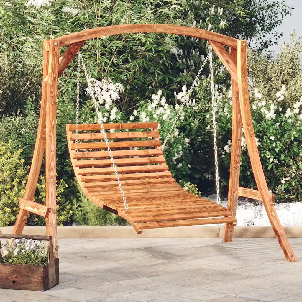 Letto a Dondolo in Legno Ricurvo Finitura Teak 115x147x46 cm CFW3352069