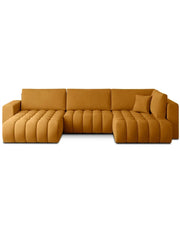 Divano ad angolo BONITA convertibile 6 posti giallo arancione tessuto – sinistra – 350x175cm