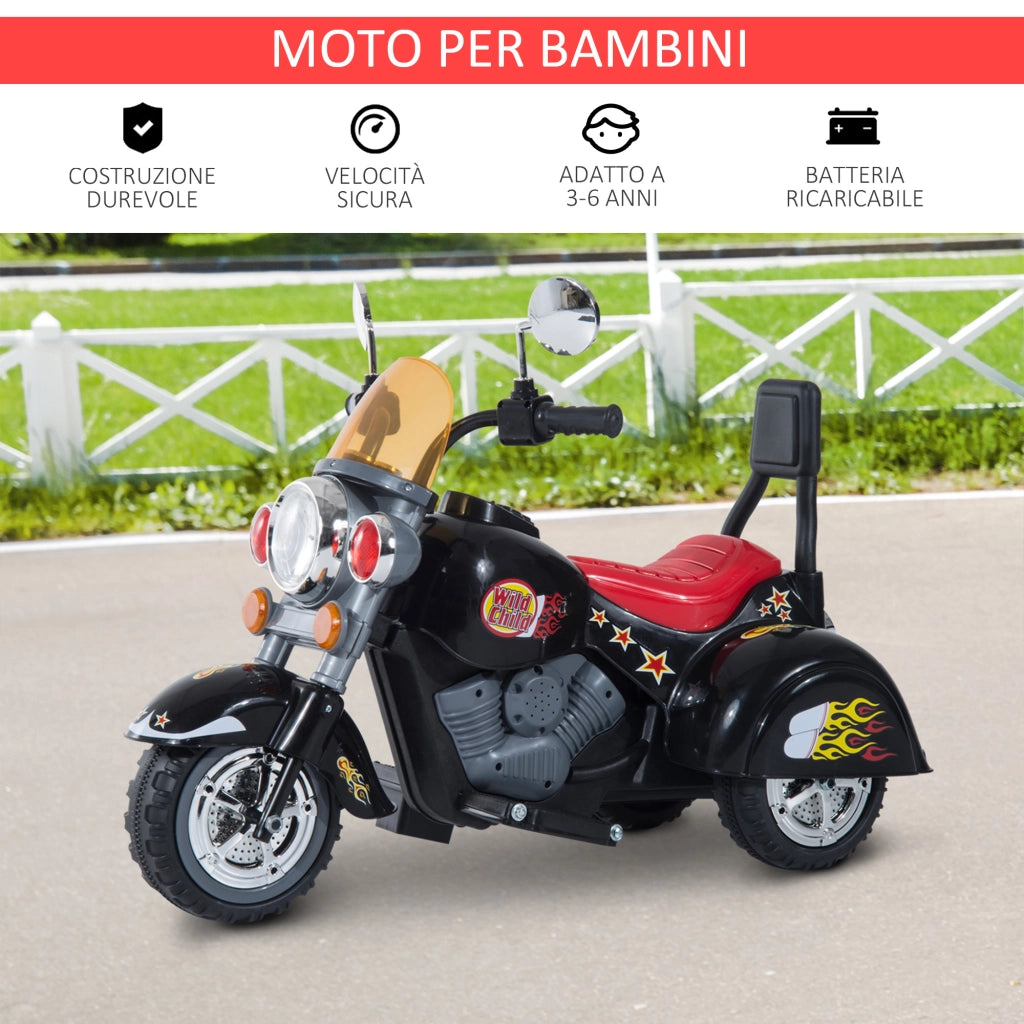 EasyComfort Mini Moto Elettrica per Bambini da 37-72 Mesi 3 Ruote Batteria 6V PP Ferro, Velocità 2.5KM/h, 92×53×67cm