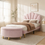 Letto imbottito rosa in velluto 90 x 200 cm con testiera regolabile