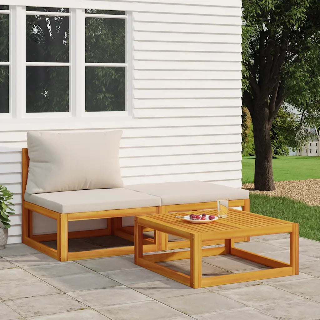 Salotto da Giardino-Set Mobili da Giardino 3pz con Cuscini Legno Massello di Acacia 991354