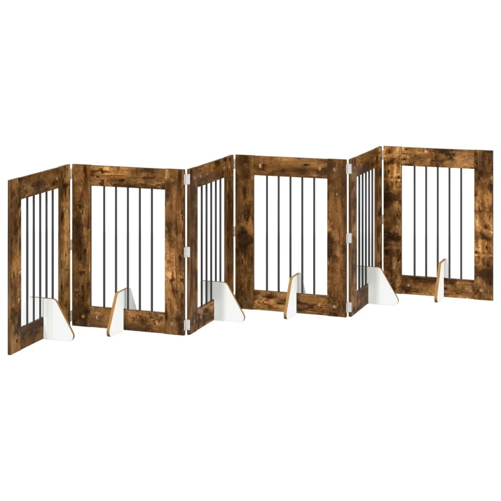 Cancello per cani con supporti 6 pcs Rovere Fumo 60 x 80 cm 892105