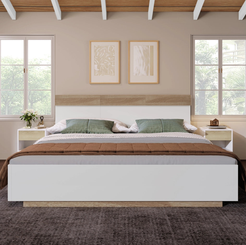 Letto matrimoniale sospeso 140x200 cm bianco e rovere Sonoma