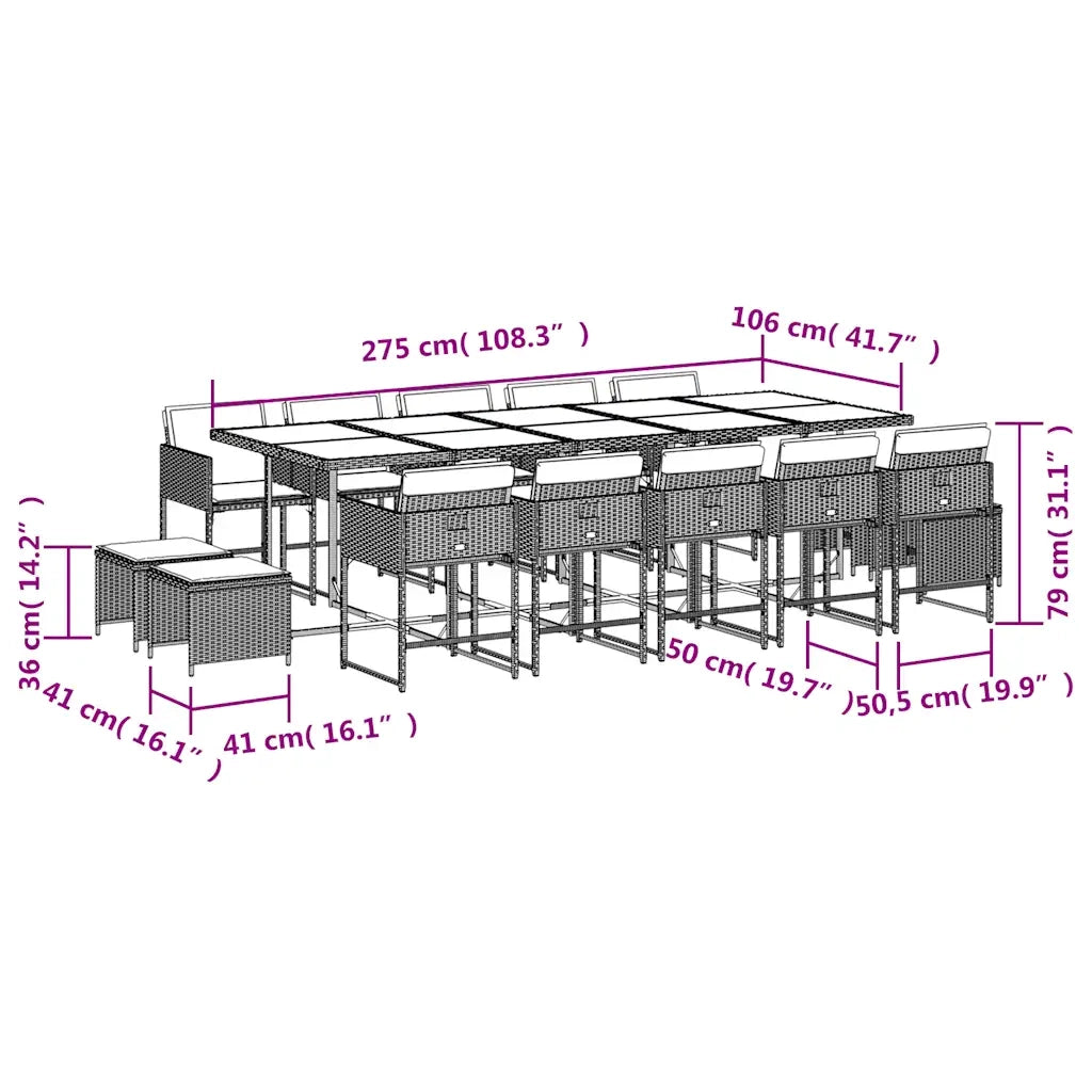 Set da Pranzo da Giardino 15 pz con Cuscini Beige in Polyrattan 3211354