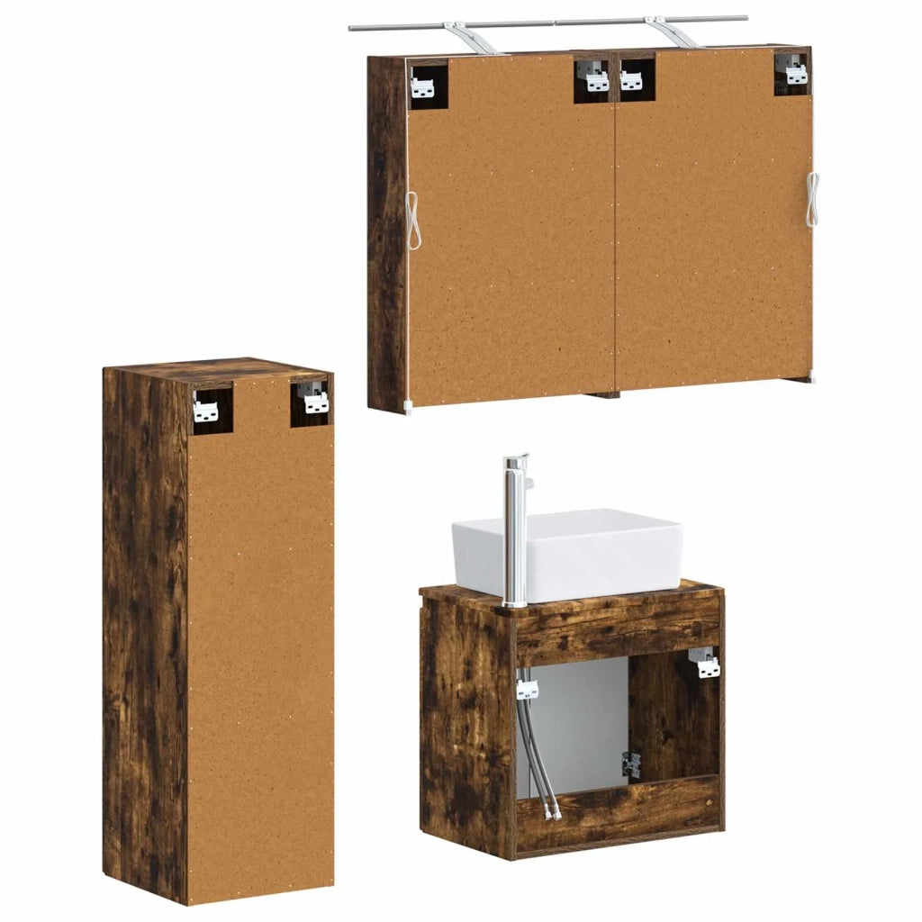Set di mobili per il bagno 4 pz Rovere Fumo 3407435