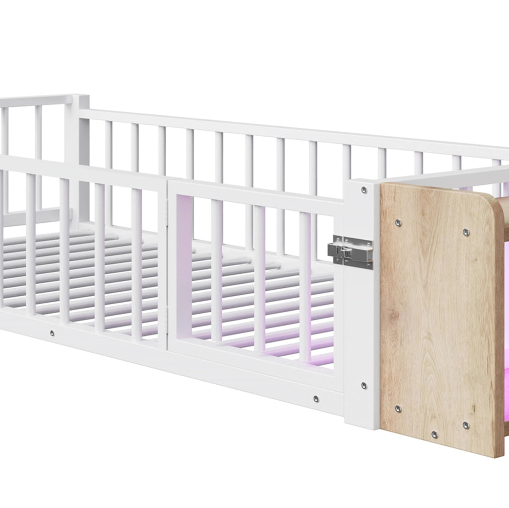 Letto per bambini in metallo 90x200 cm con barriera di protezione e vano aperto