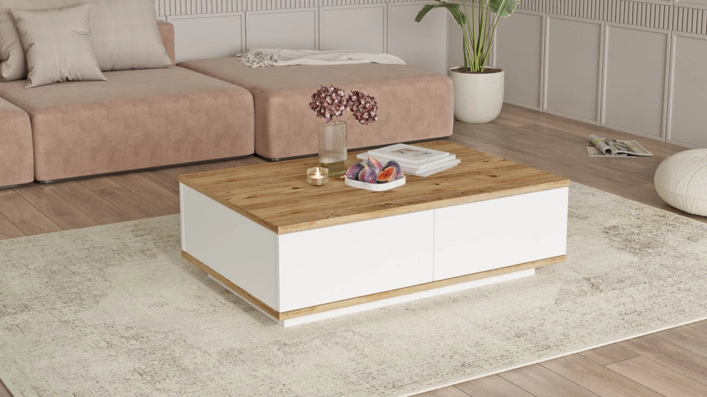 Tavolino da caffè in legno "FR14" - 90 x 60 x 28 cm - Pino Atlantico Bianco