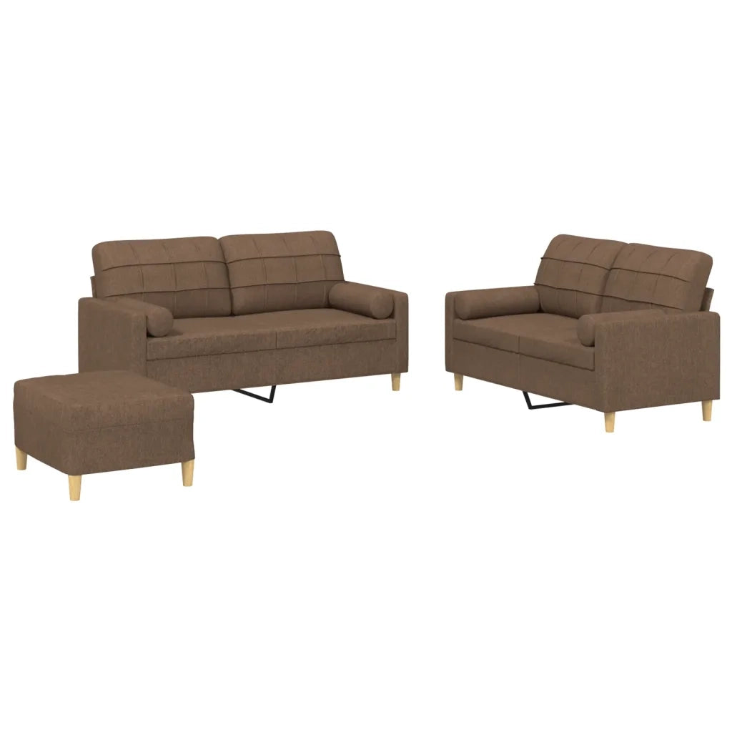 Set di Divani 3 pz con Cuscini Marrone in Tessuto 3201301