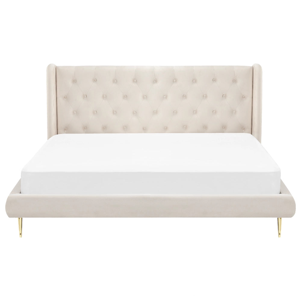 Letto matrimoniale in velluto beige 180 x 200 cm design moderno contemporaneo