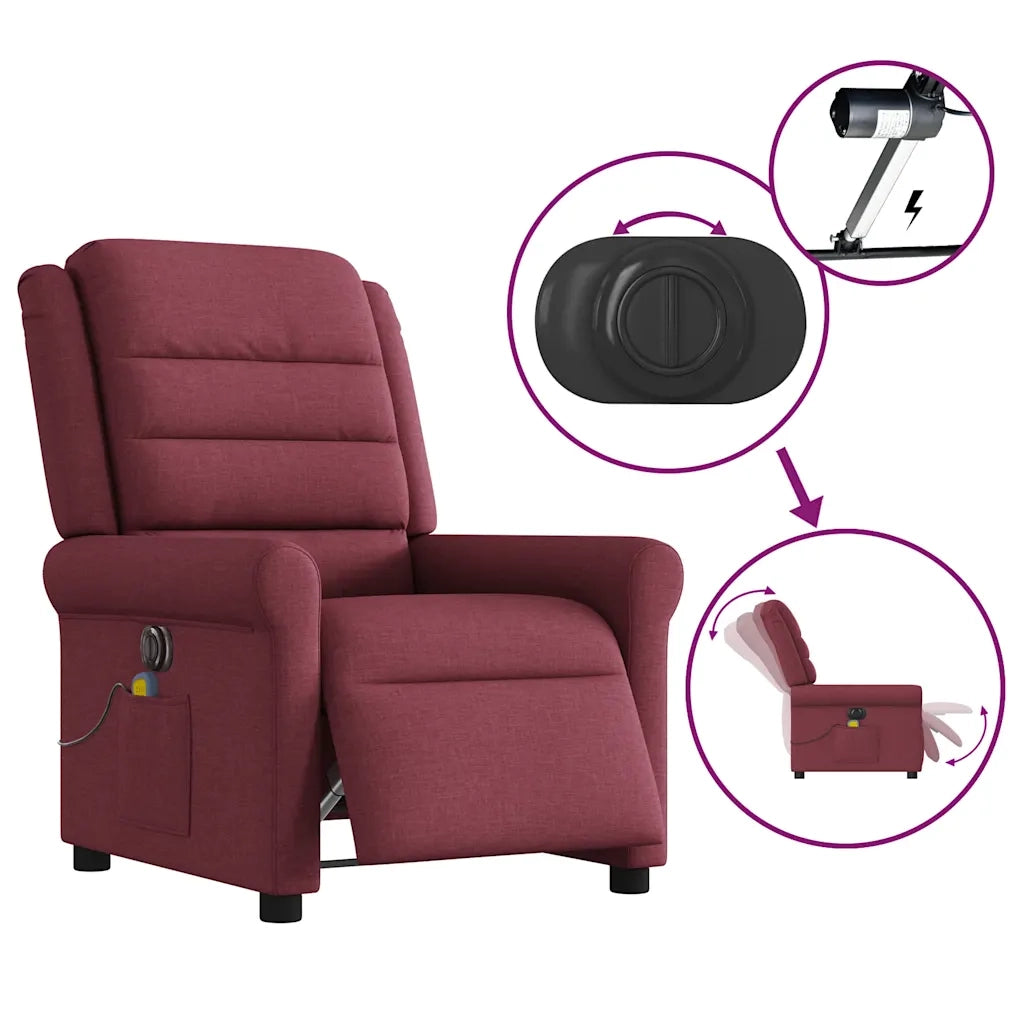 Poltrona Massaggiante Reclinabile Elettrica Rosso Vino Tessuto 3303307