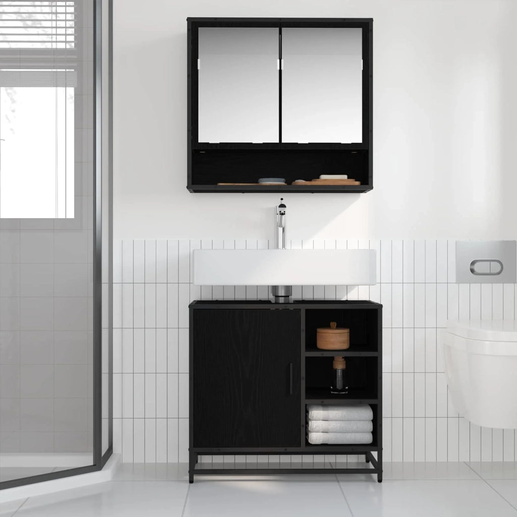 Set di mobili per il bagno 2 pcs Rovere Nero Legno multistrato 3402556