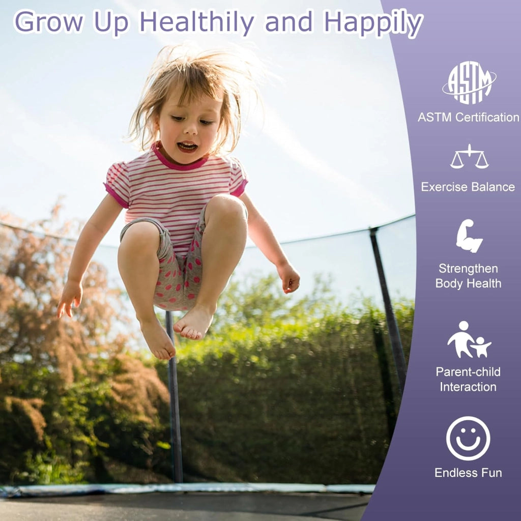 Trampolino da giardino rotondo con rete di sicurezza e copertura per bordi per bambini e adulti, blu + nero