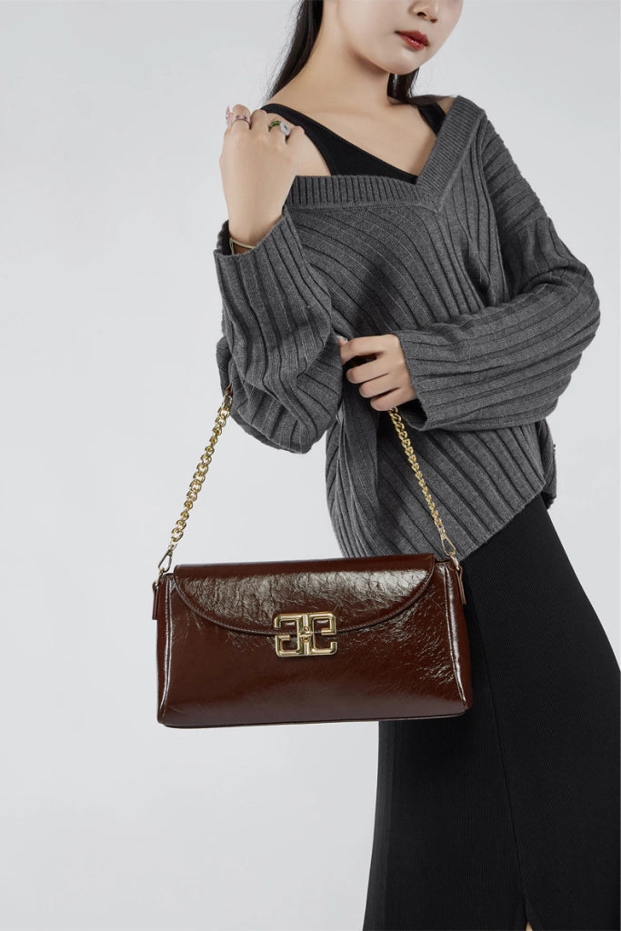 Borsa a tracolla da donna in vera pelle, modello Lindy, piccola, marrone