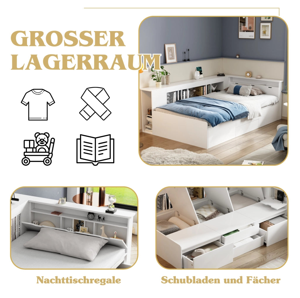 Letto singolo per bambini 90x200 cm con contenitore bianco