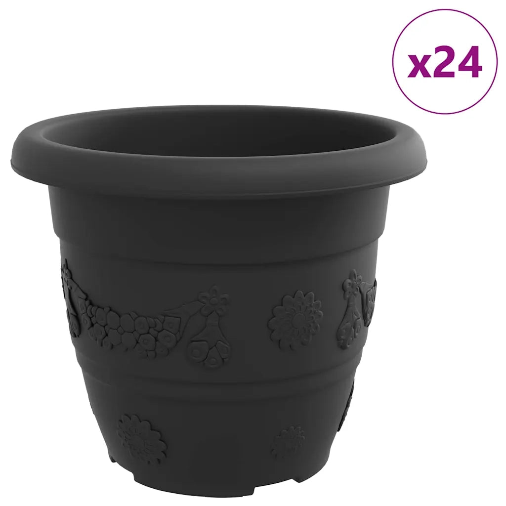 Vaso Rotondo per Fiori 24 pcs Nero Ø 30 x 25 cm Plastica 42020296