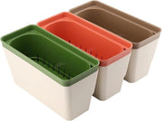 Banchi per vasi di erbe - Verde, Arancione, Marrone - Rettilineo - Interno con foro di drenaggio e strisce assorbenti dell'acqua - Vasi per piante autoflessibili con innaffiatura - Set da 3