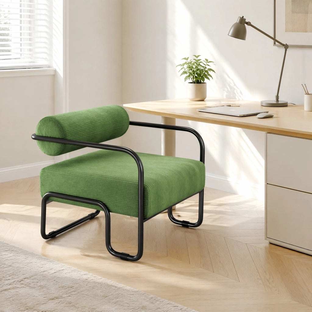 POLTRONA Lounge 68,5x73x70,5 cm in Corduroy Verde con struttura in metallo nero