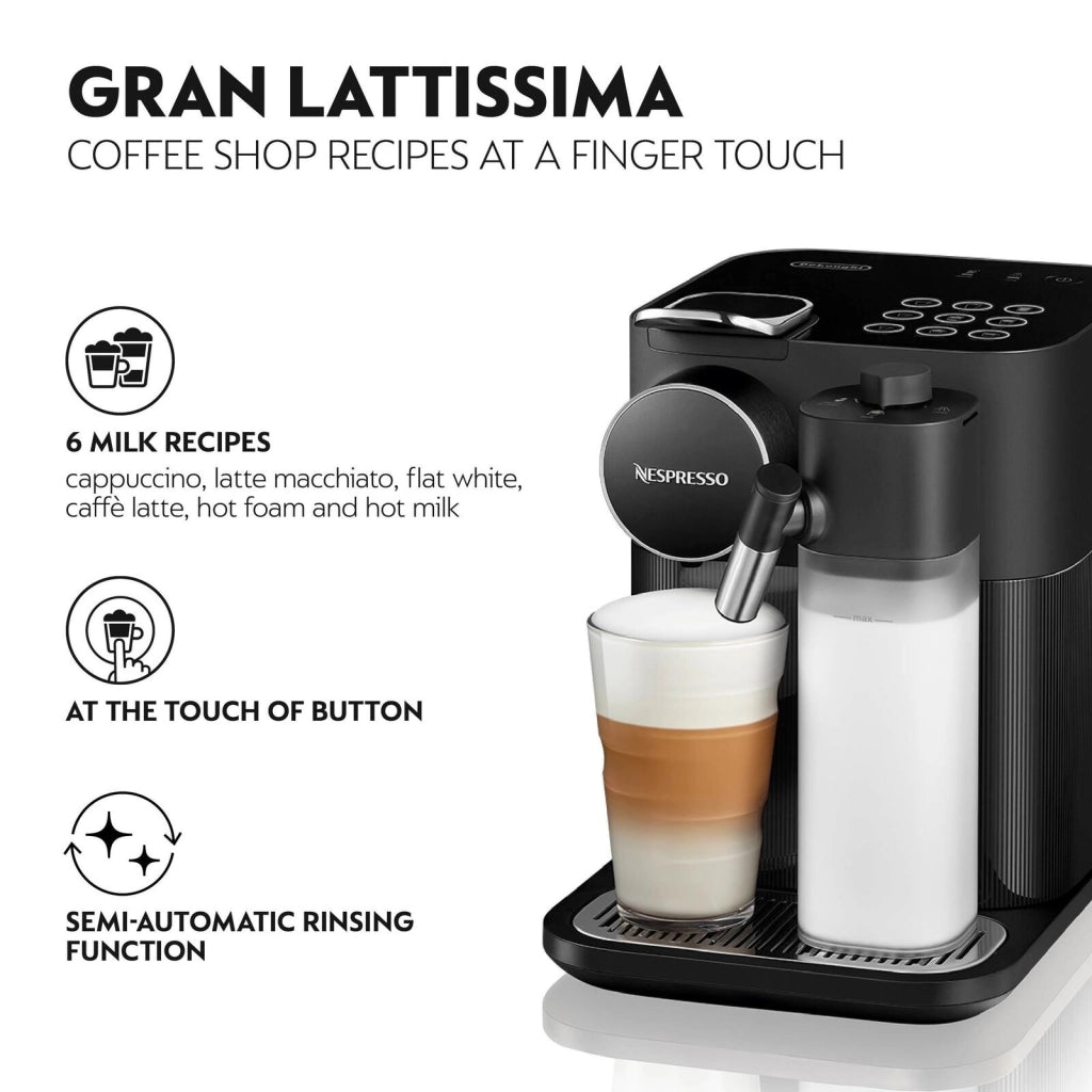 De'Longhi EN640.W Gran Lattissima – Macchina da caffe' a capsule Nespresso, 1 L, 19 bar, 1400 W, 9 bevande, colore Bianco