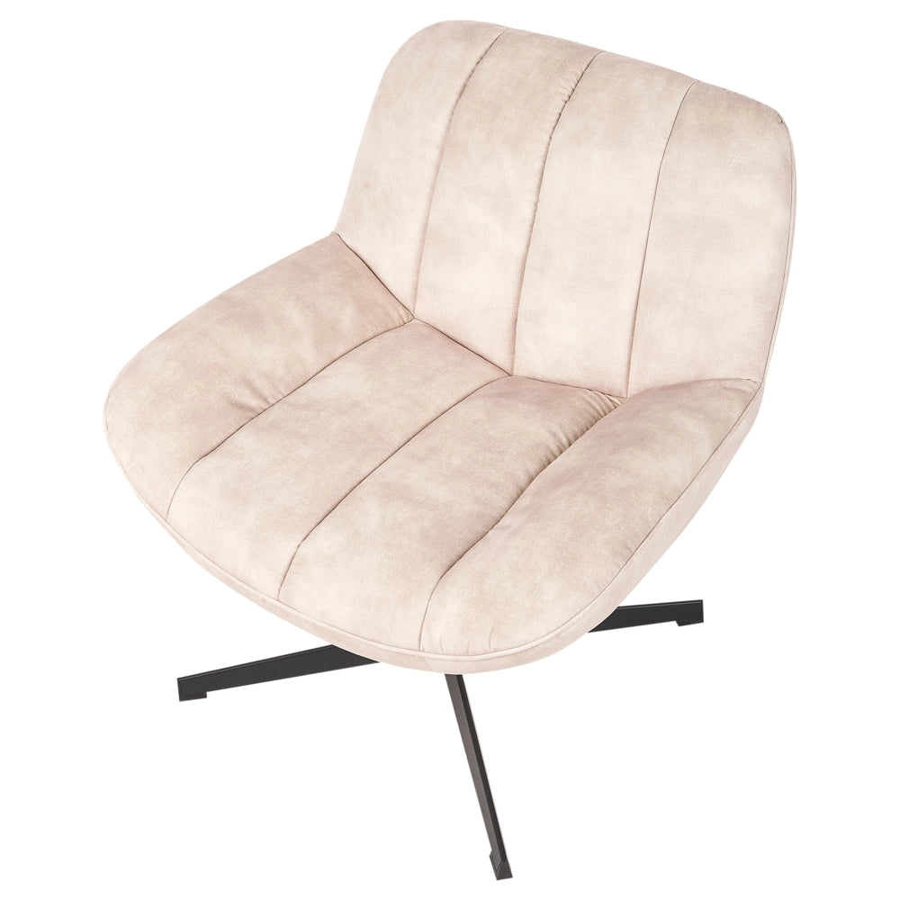 Poltrona girevole con poggiapiedi Velluto beige Base singola Seduta imbottita
