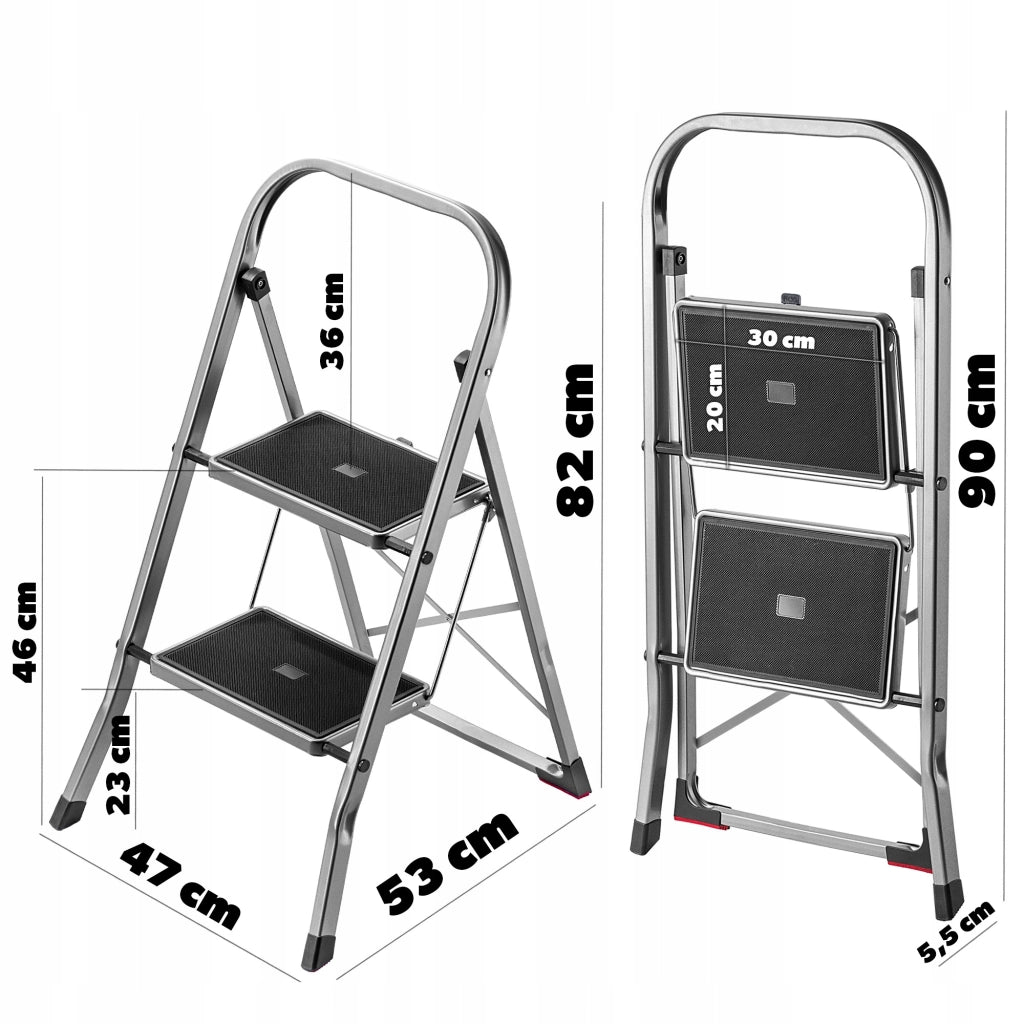 Scala in alluminio KADAX a 2 gradini, portata massima 150 kg, pieghevole, ideale per la casa.