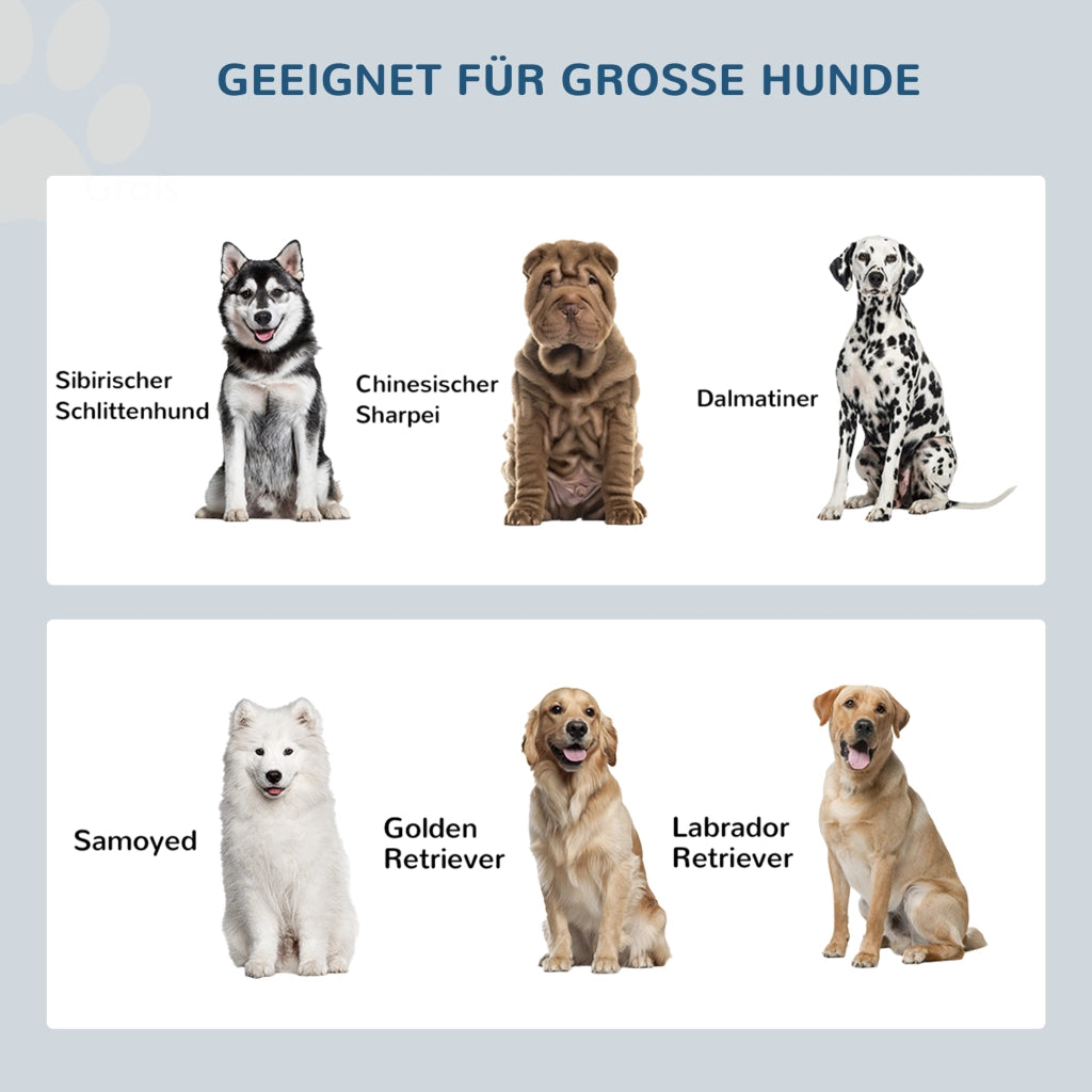 Ciotole rialzate per cani grandi con contenitore 44L ¨C Xylo ¨C 2 ciotole inox, ante magnetiche, grigio