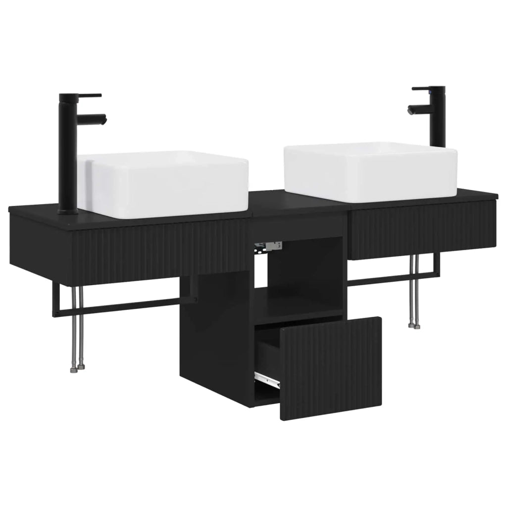 Set di mobili per il bagno 3 pz Nero Legno ingegnerizzato 3405598