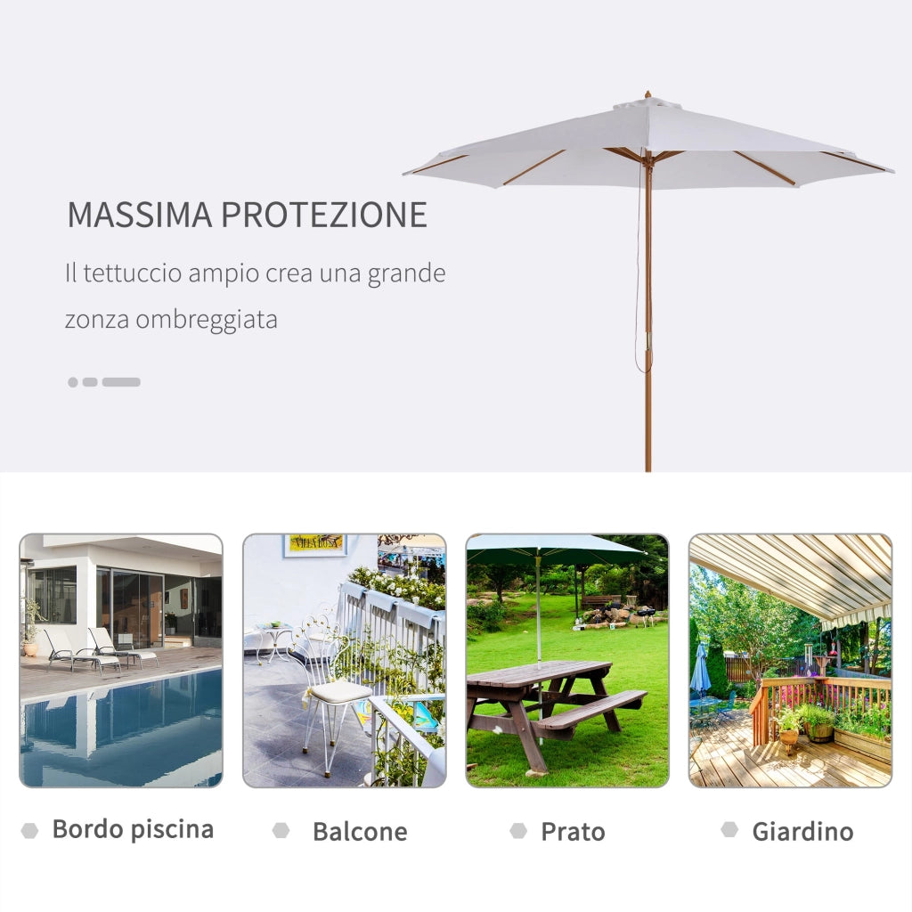 Ombrellone da Giardino Ø3 m Palo Ø38 mm in Legno Bianco