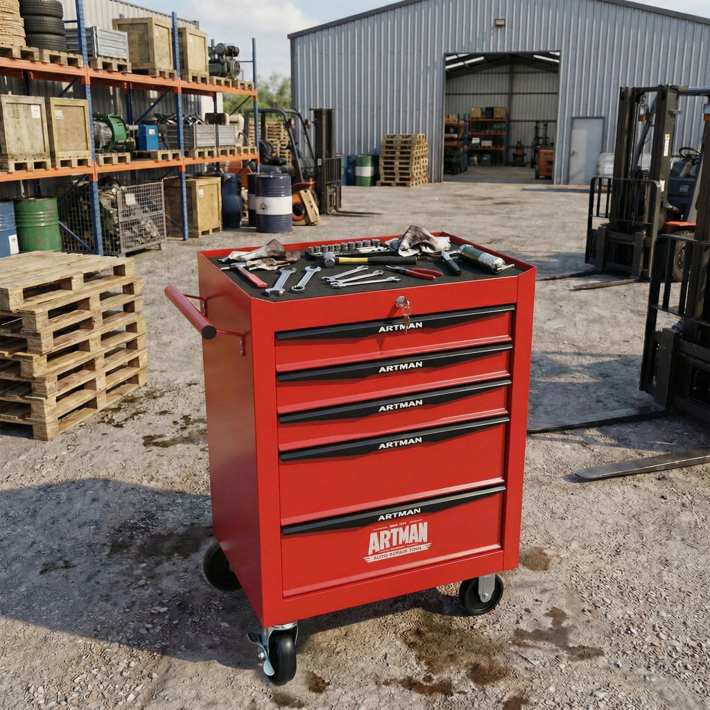 CARRELLO PORTA ATTREZZI 5 CASSETTI 60 x 33 x 77,5 cm Rosso e Nero